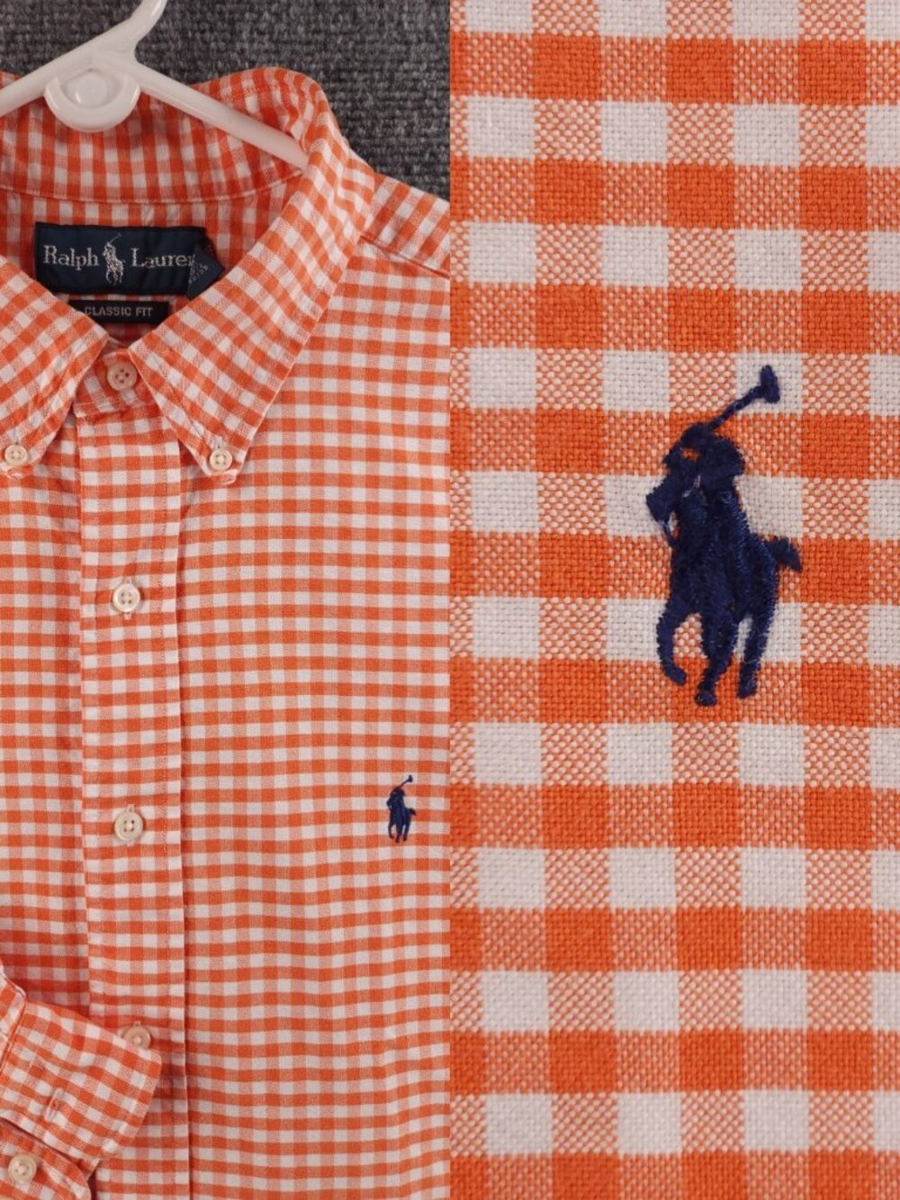 Ralph Lauren Oxford Check Cotton Button-Down 16.5 32/33 OCBD Classic Orange Mens